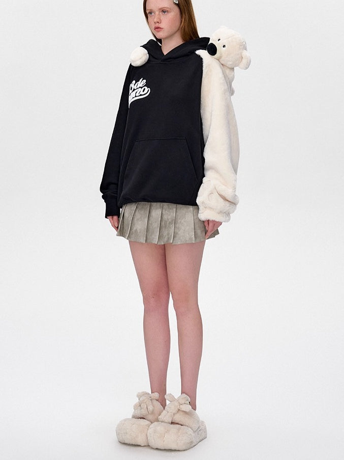 Fur Bear Paw Platform Slide Slippers