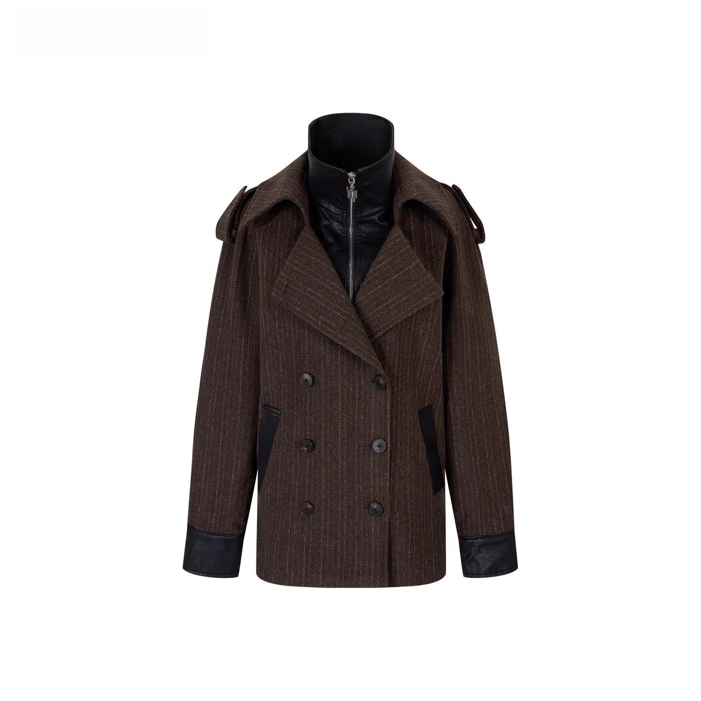 Contrast Faux-Layer Double-Breasted Wool-Blend Jacket - CHINASQUAD
