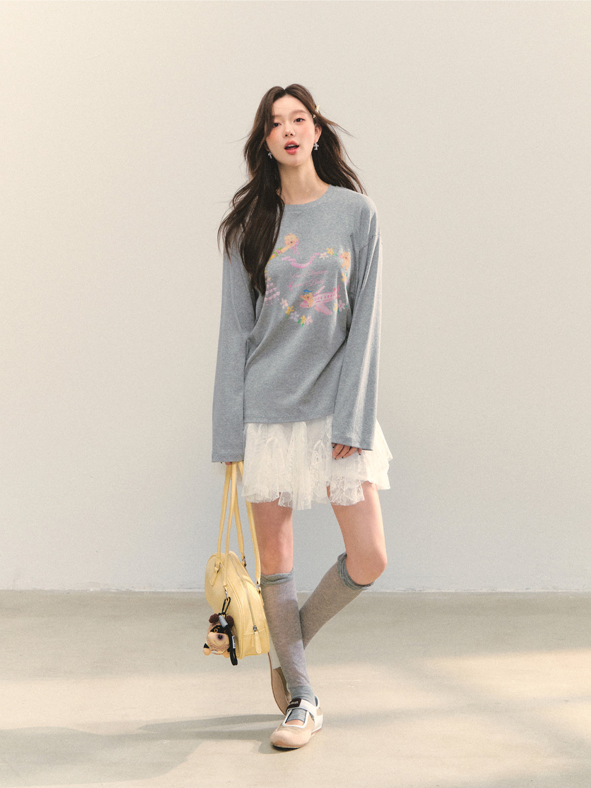 Crew Neck Dog Print Long-Sleeve Tee - CHINASQUAD