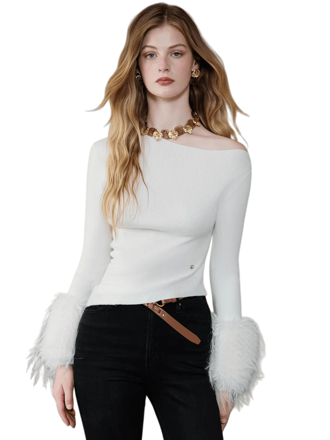 Asymmetric Off-Shoulder Slim-Fit Knit Base Layer