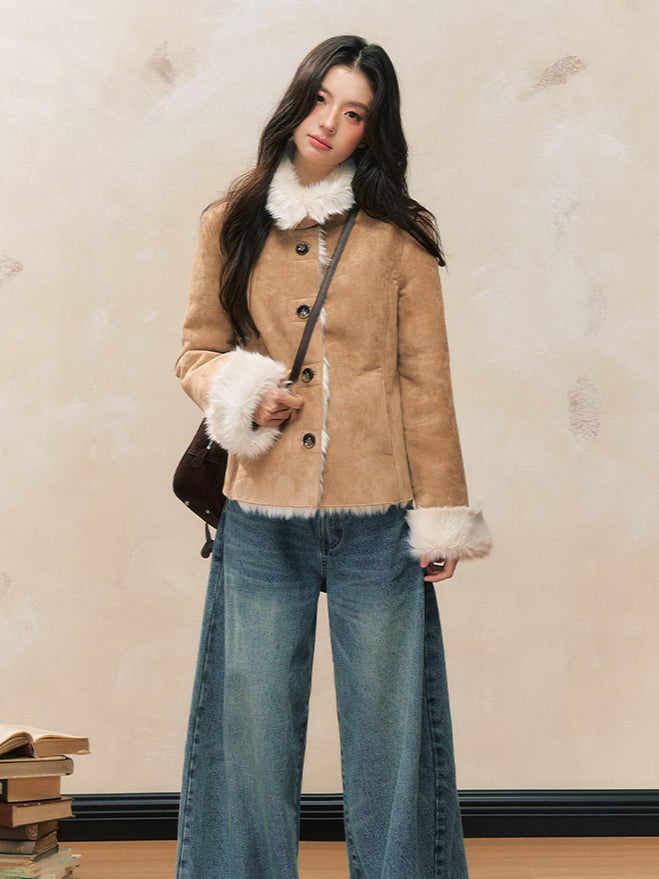 Khaki Shearling Fur-Lined Jacket - CHINASQUAD