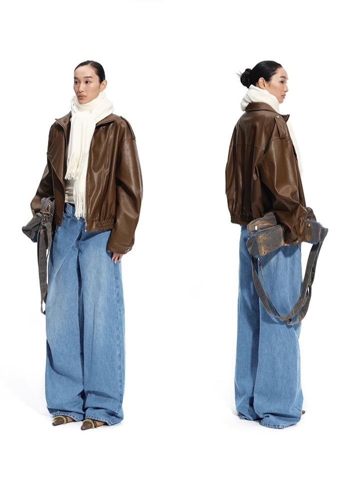 "Rose Series" Oversized Collar Faux Leather Jacket - CHINASQUAD