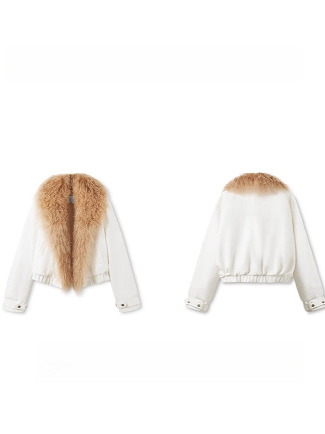 Polar Shearling Collar Denim Down Jacket