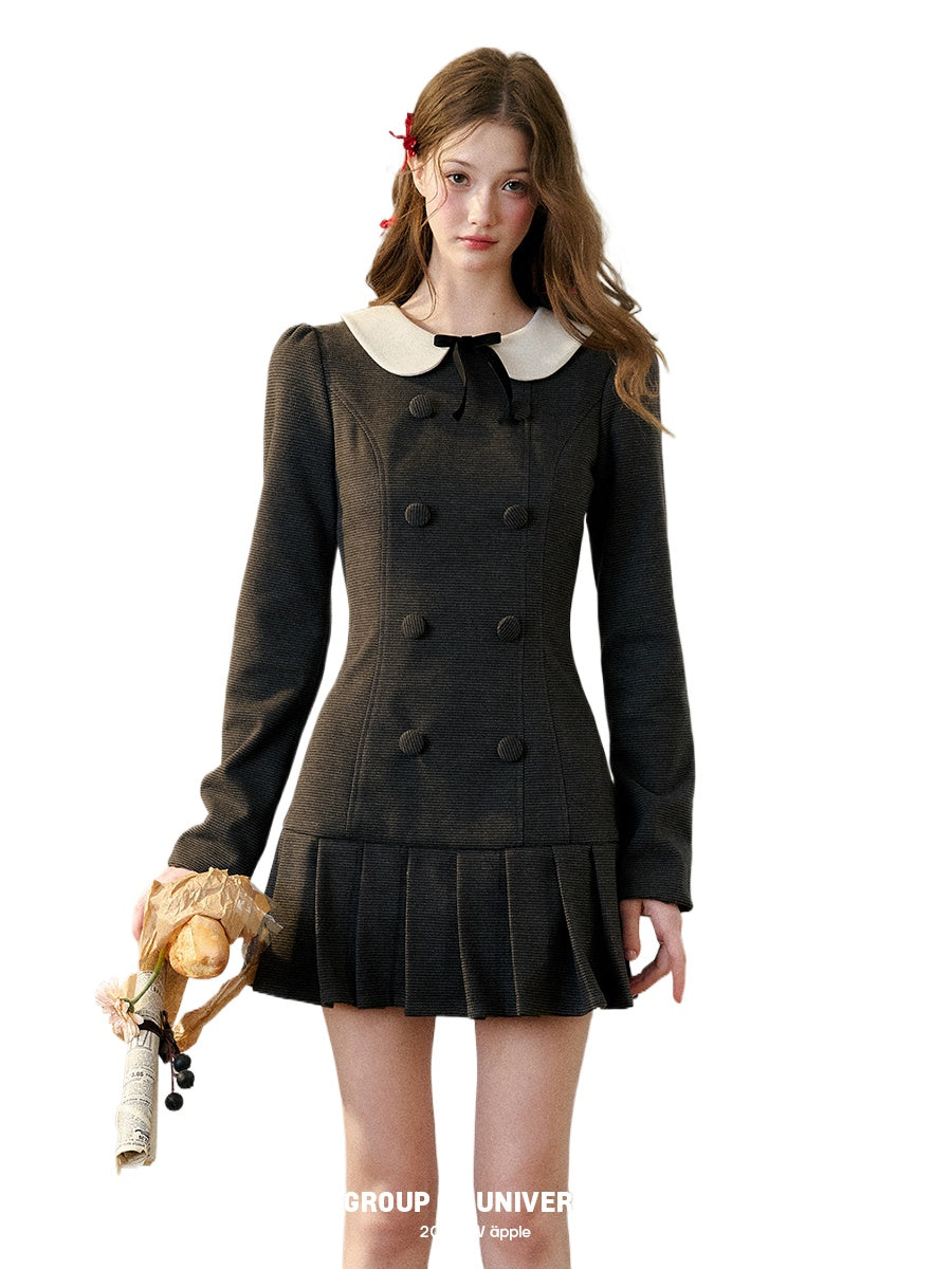 Houndstooth Academy Babydoll Pleated Dress - CHINASQUAD