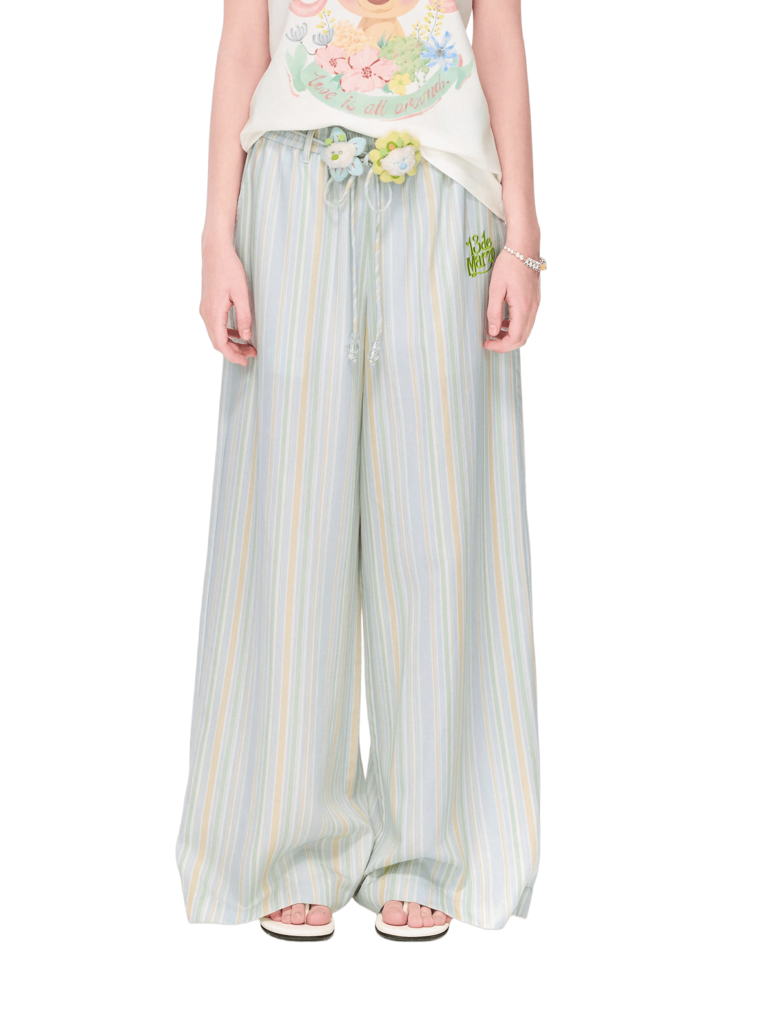 Striped Lyocell Linen Wide-Leg Trousers