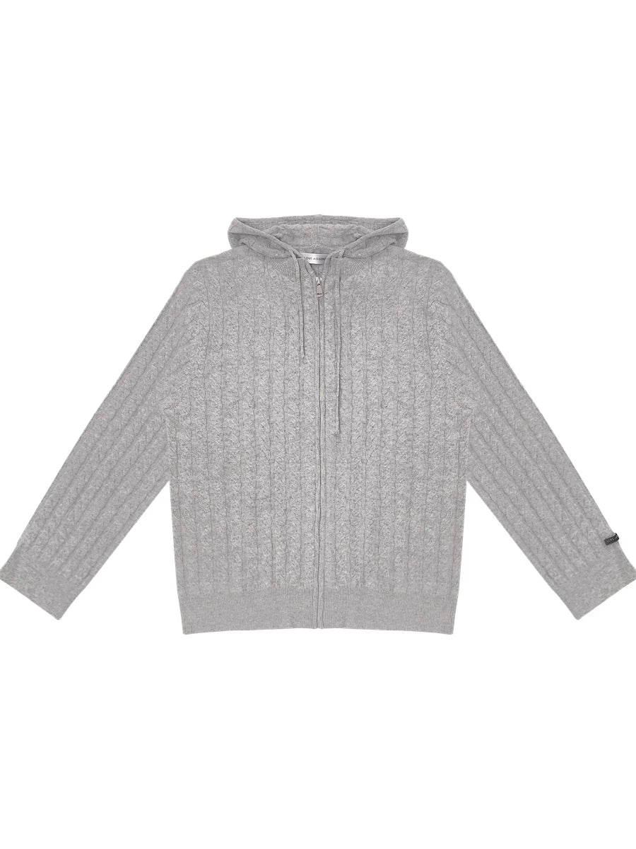 Wool Blend Hooded Knit Cardigan - CHINASQUAD