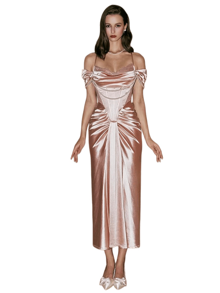 French Heiress Satin Corset Slip Dress Pink / S