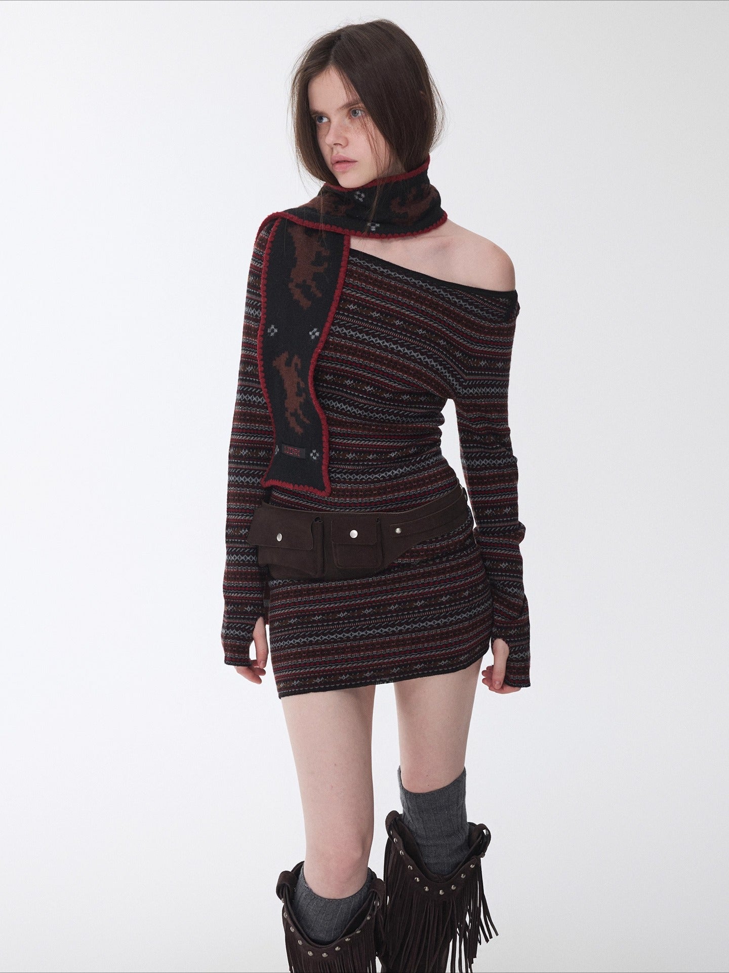 Fair Isle Pony Jacquard Knit Scarf