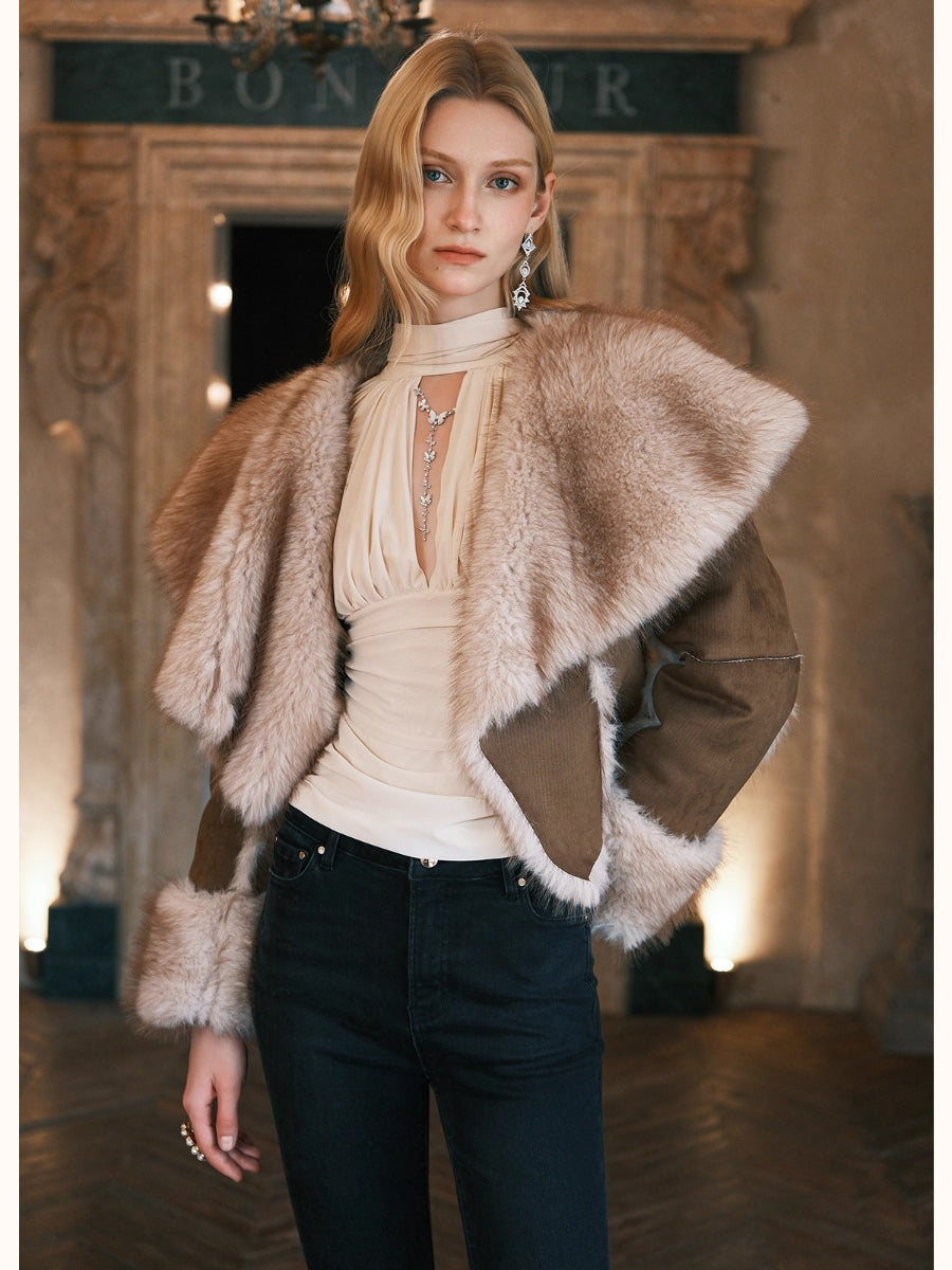 Mishka Faux Shearling Suede Cropped Jacket - CHINASQUAD