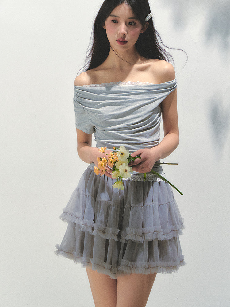 Fake Two-piece Off-the-Shoulder Short-sleeve T-shirt - CHINASQUAD