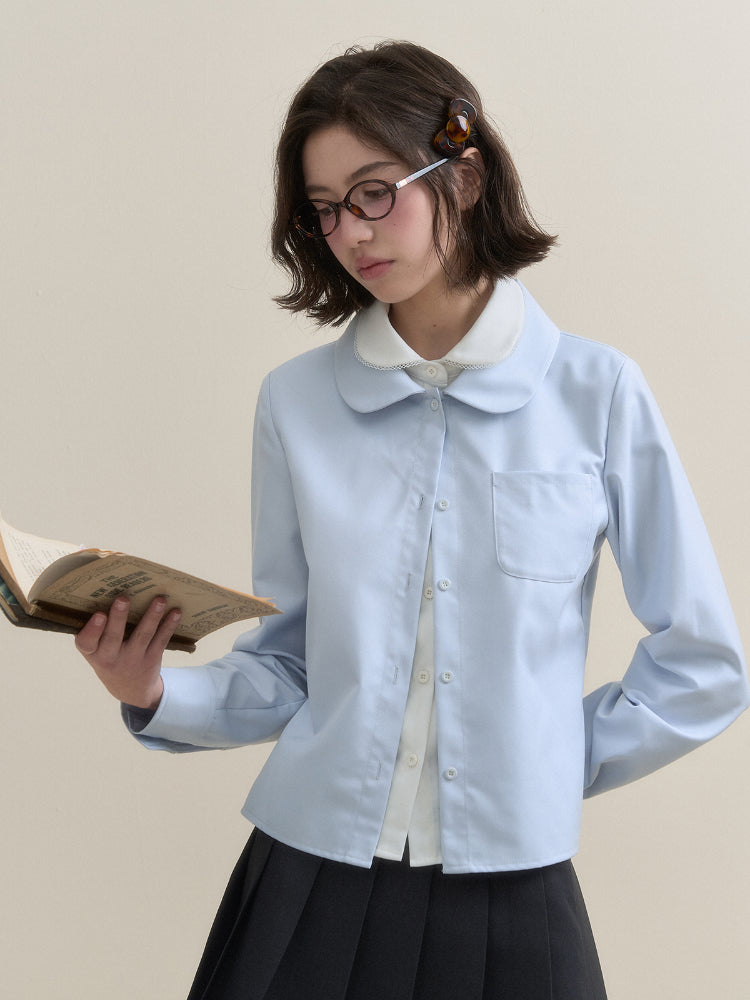 Blue Faux Two-Piece Long Sleeve Shirt - CHINASQUAD