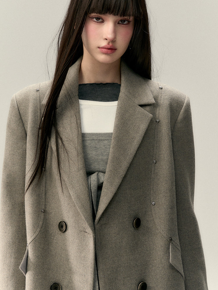 Rivet Oversized Thickened Wool Blazer - CHINASQUAD