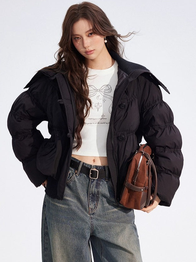 Contrast Panel Sailor Collar Down Jacket