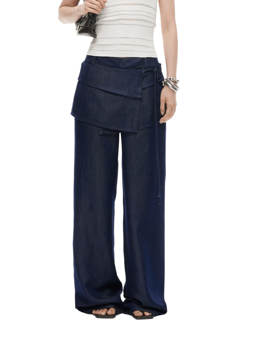Layered Lyocell Denim Wide-Leg Trousers