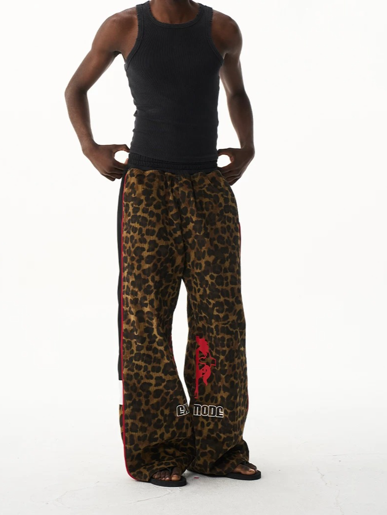 Vintage Leopard Print Relaxed Straight-Leg Track Pants