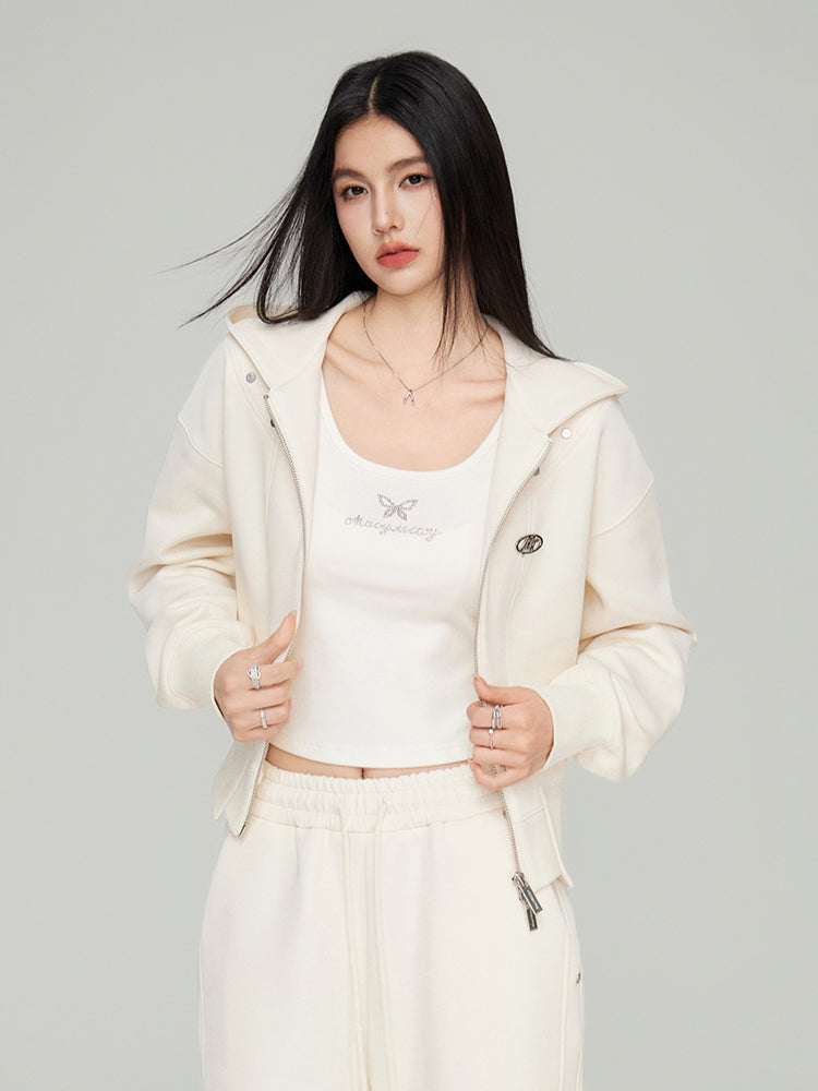 Black & White Zipper Casual Hoodie Set - CHINASQUAD