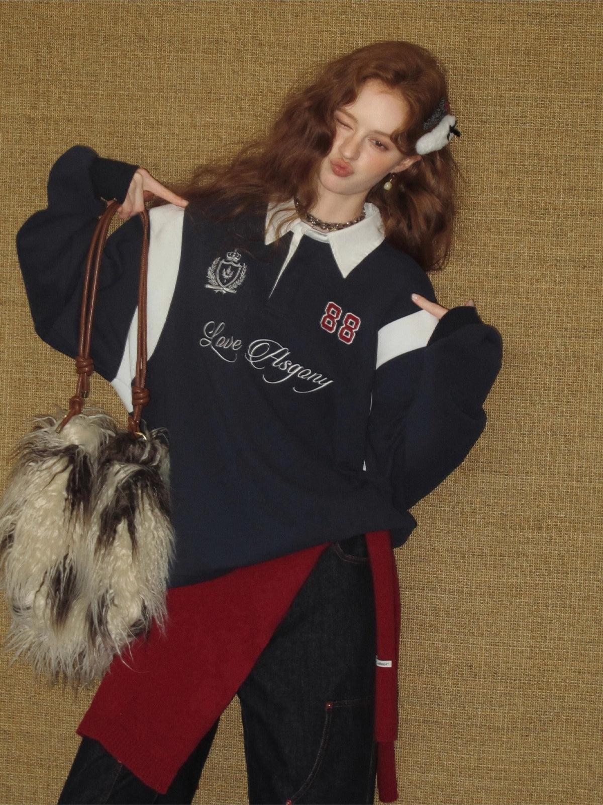 Embroidered Drawstring Rugby Polo Sweatshirt - CHINASQUAD