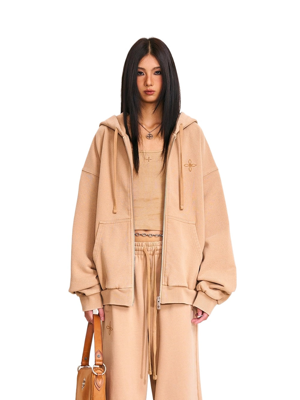 Cross Emblem Oversized Zip-up Hoodie - CHINASQUAD