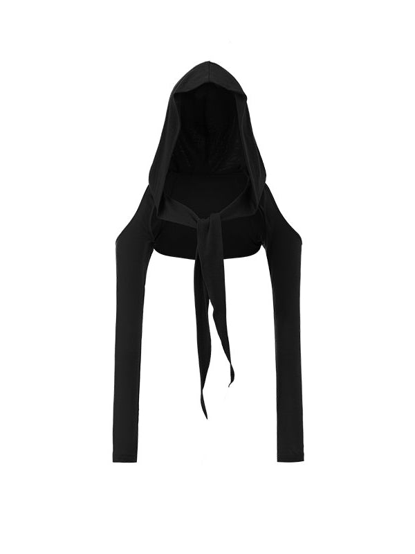 Hooded Tie-Up Cropped Cardigan - CHINASQUAD