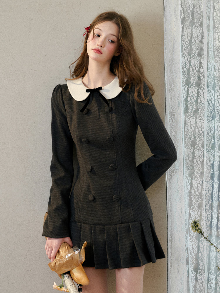 Houndstooth Academy Babydoll Pleated Dress - CHINASQUAD