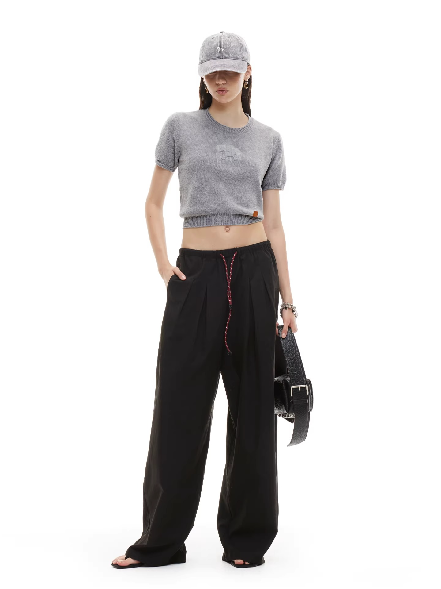 Embossed Logo Cropped Knit Tee