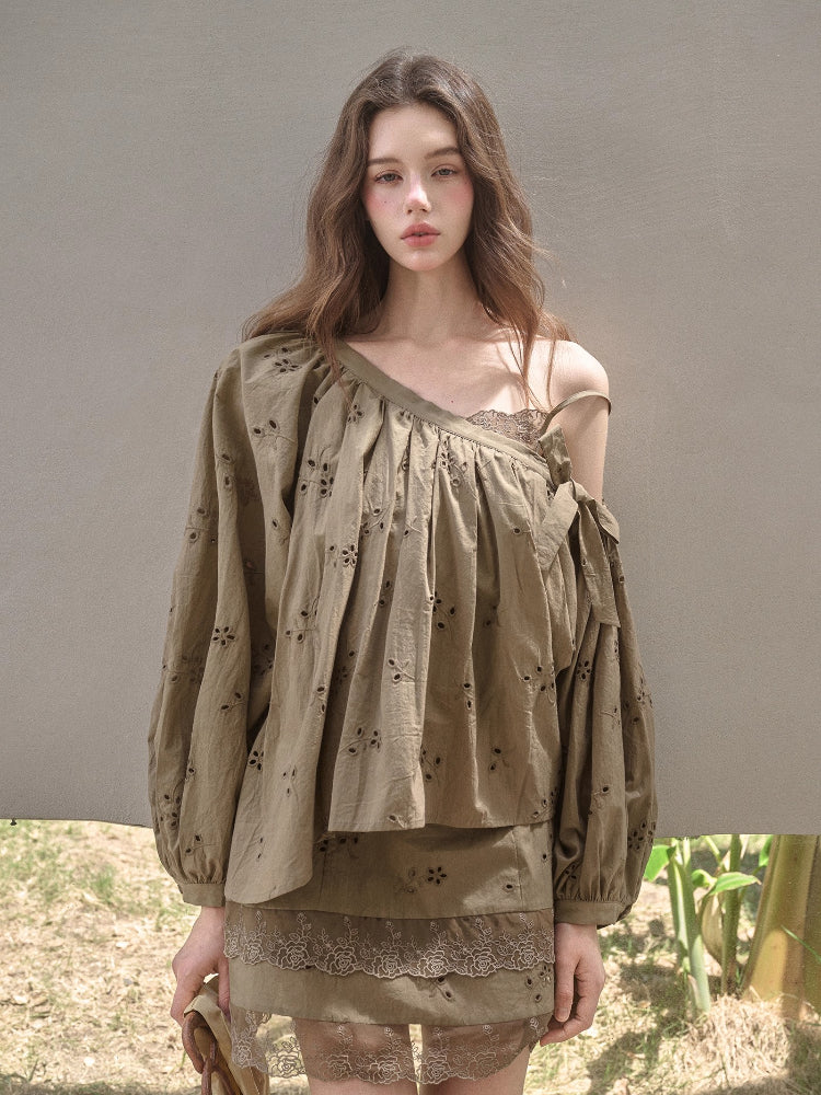 Embroidered Off Shoulder Blouse & Skirt Set