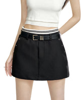 Black & Gray High-waisted Vintage-style Skirt - CHINASQUAD