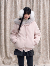 Pink Bow Tie Hooded Fur Baseball Jacket - CHINASQUAD
