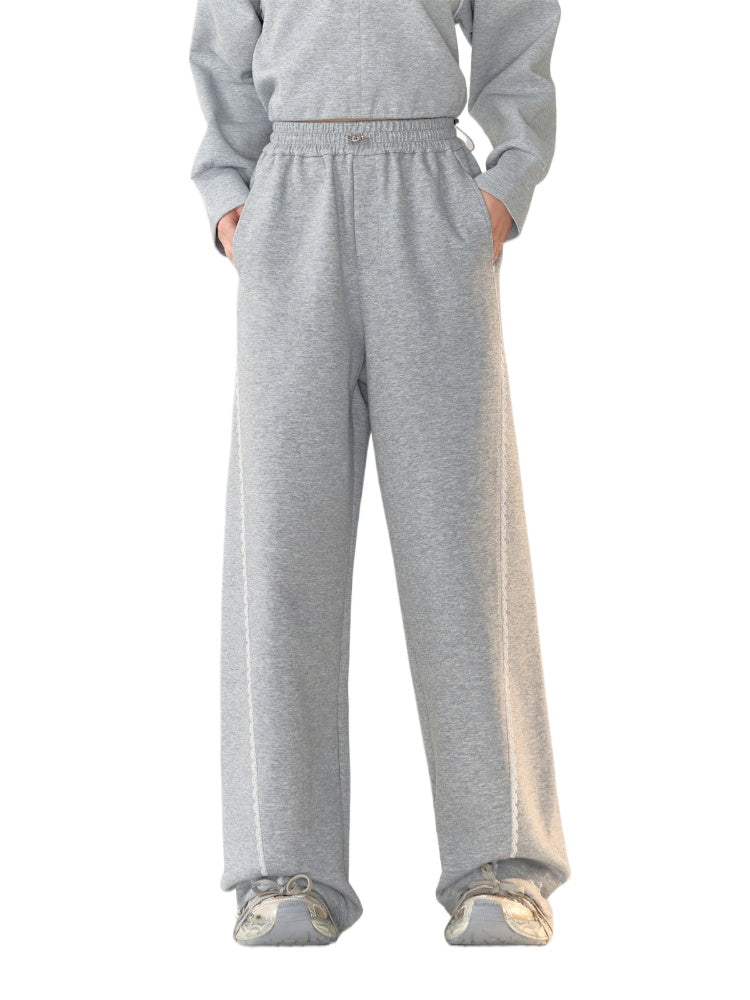 Lace-Trimmed Adjustable Cuffed Straight Leg Sweatpants - CHINASQUAD