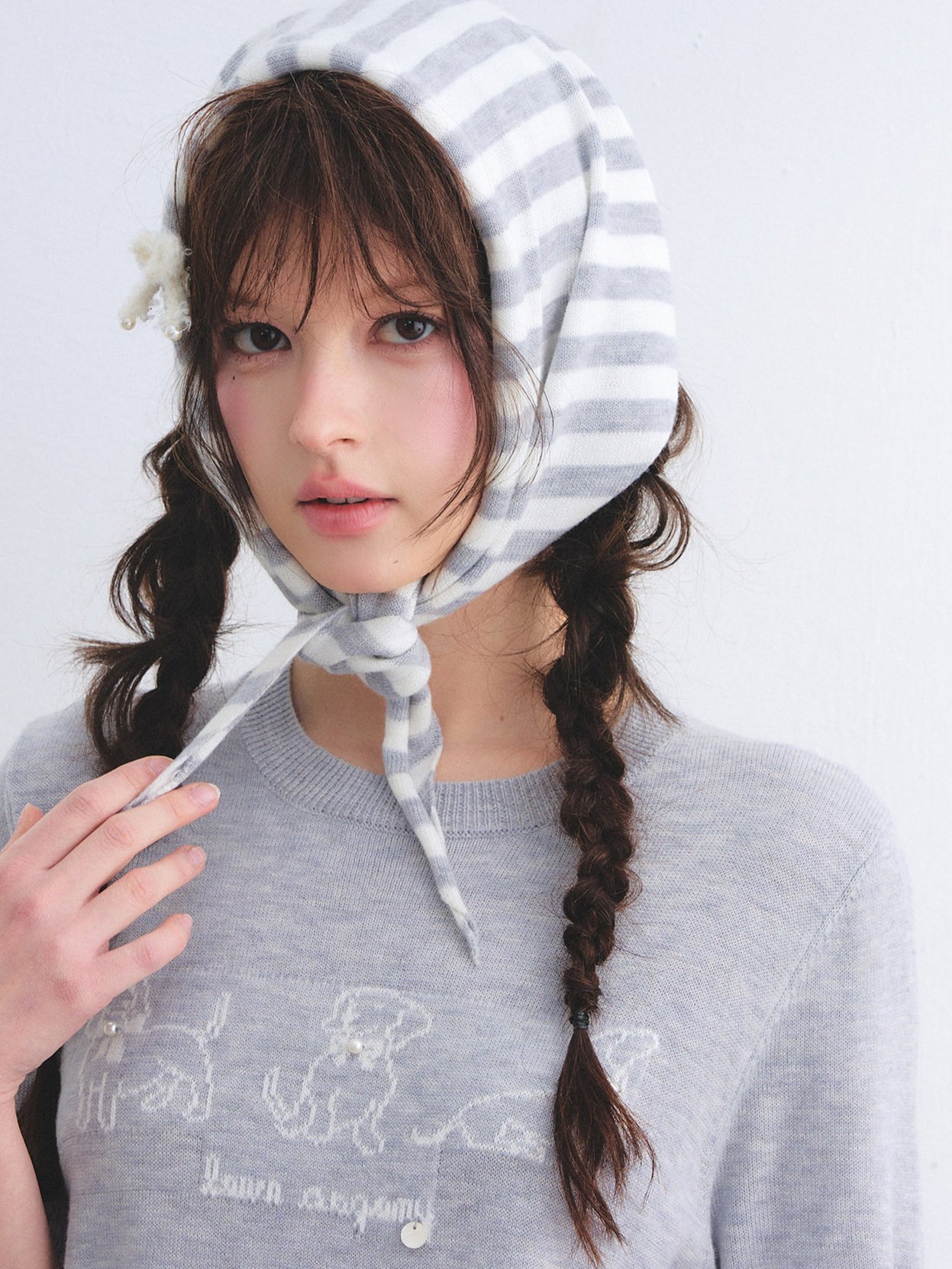 Wool-Blend Jacquard Knit Tee & Striped Shoulder Set