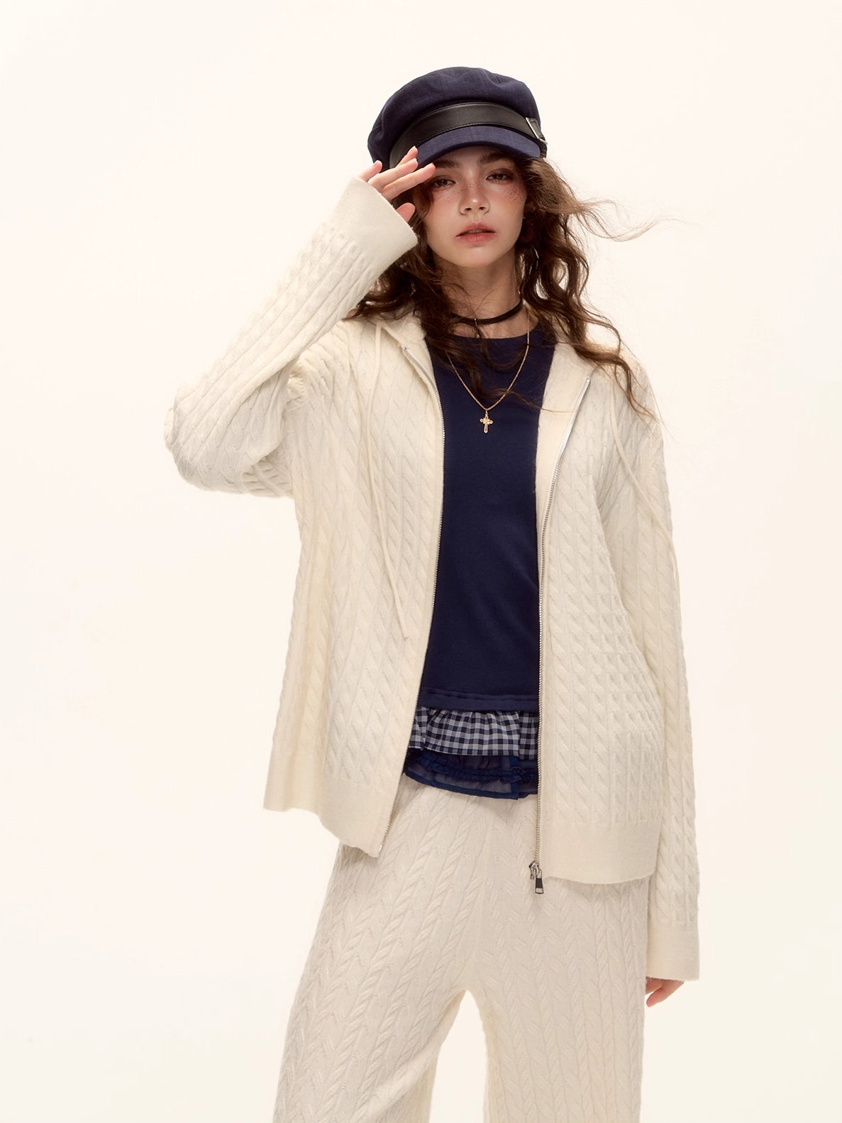 Tencel Wool Plaid Patchwork T-Shirt