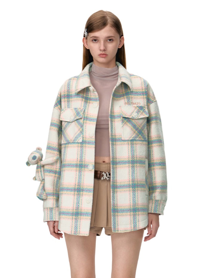 Bear Woven Plaid Coat - CHINASQUAD