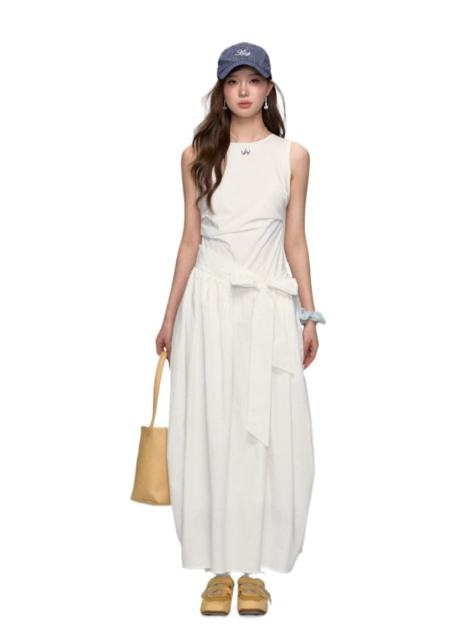 Sleeveless Tie-Waist A-Line Sundress - CHINASQUAD
