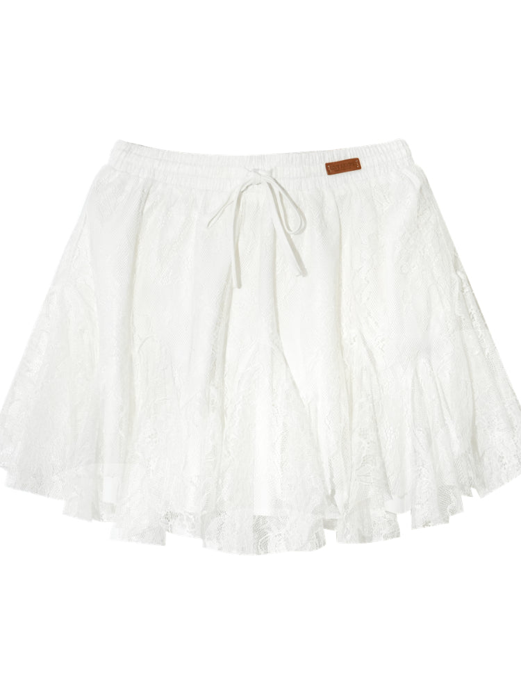 High-Waist Lace Tie Puff Skirt - CHINASQUAD