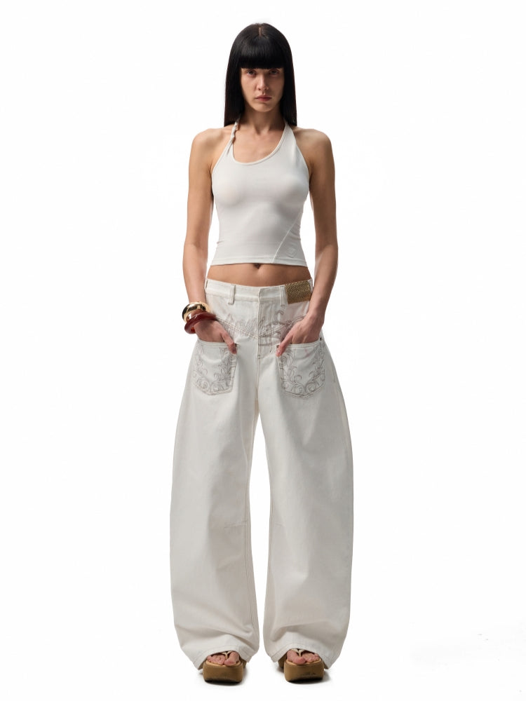 Slanted U-Neck Knot Embroidery Vest - CHINASQUAD