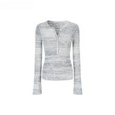 Sequin-Kissed Mélange Henley Knitwear - CHINASQUAD