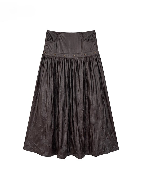 Dark Coffee PU Midi Skirt - CHINASQUAD