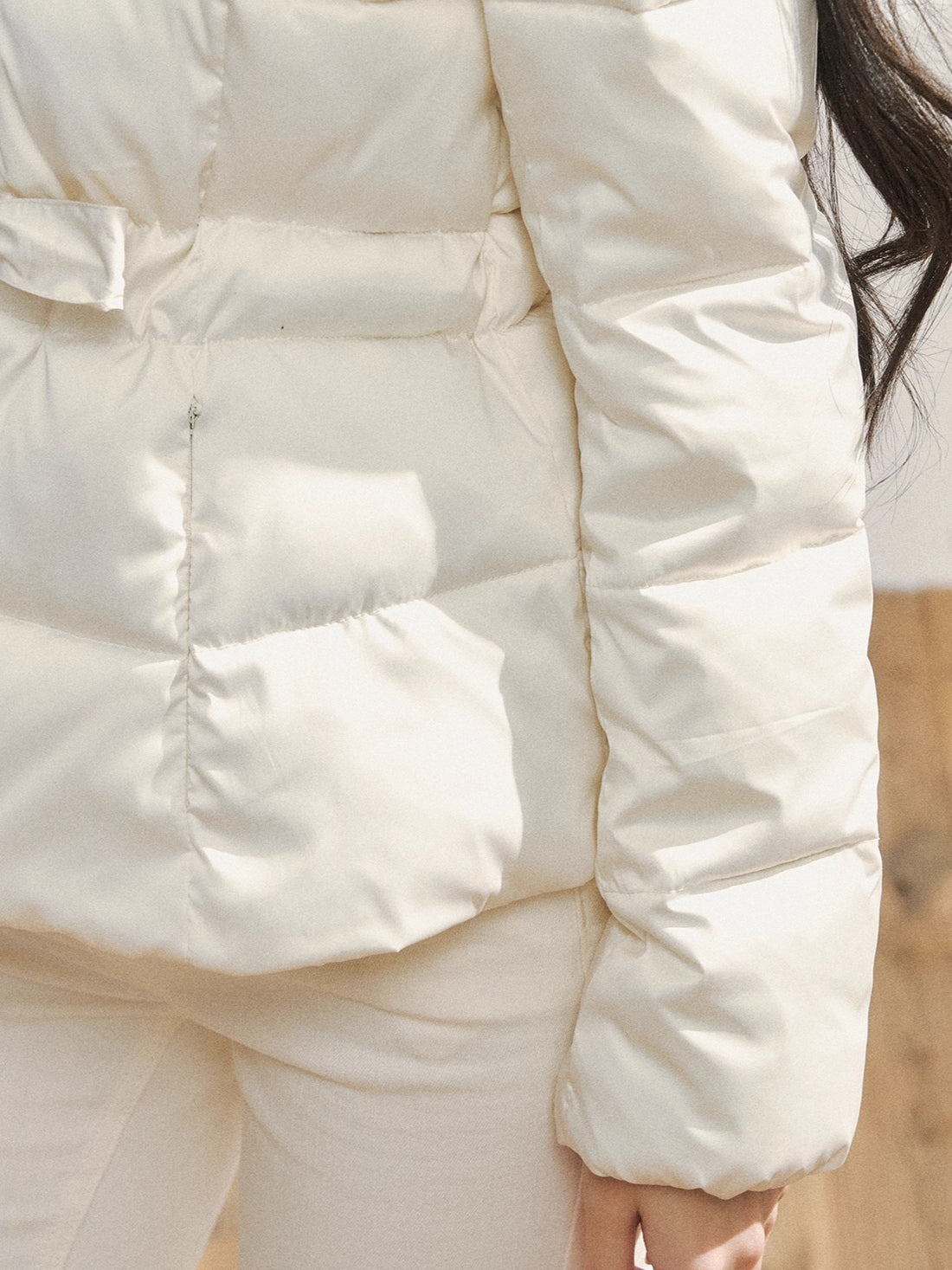 Two-Tone Belted Detachable Fur Hood Down Jacket