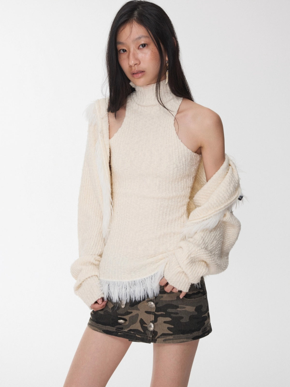 Fringe Knit Vest & Hooded Sleeveless Set