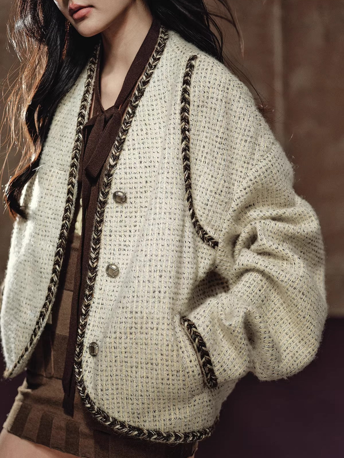 Wool-Blend Batwing Cardigan Jacket