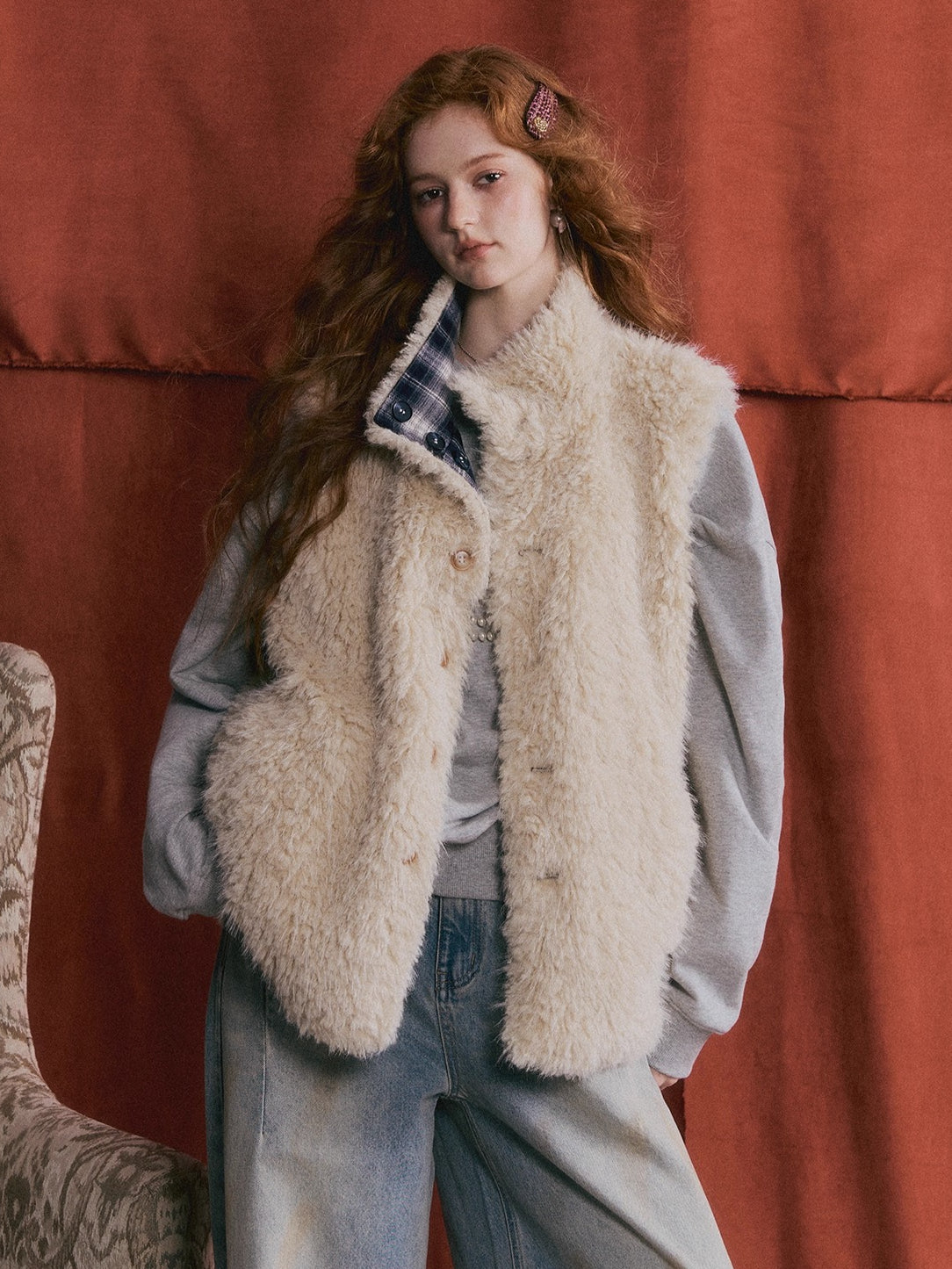 Reversible Plaid Fleece Button-Up Vest