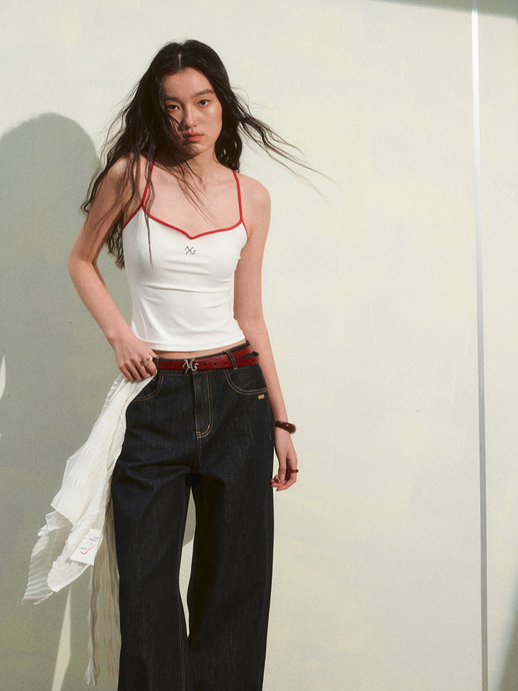 Pearl Rhinestone Color-block Strap Top - CHINASQUAD