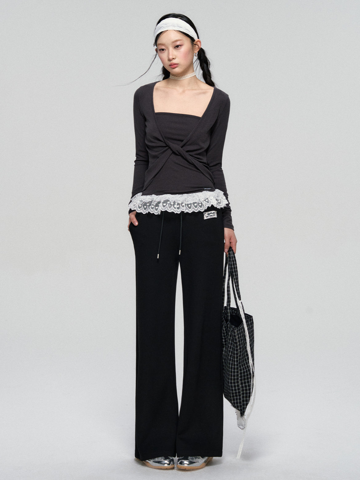 Lace Hem Twist Blouse - CHINASQUAD