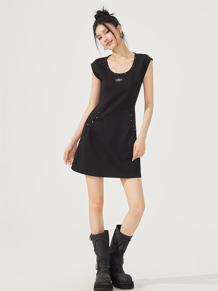 U-neck Waist-cinching Sleeveless Little Black Dress - CHINASQUAD