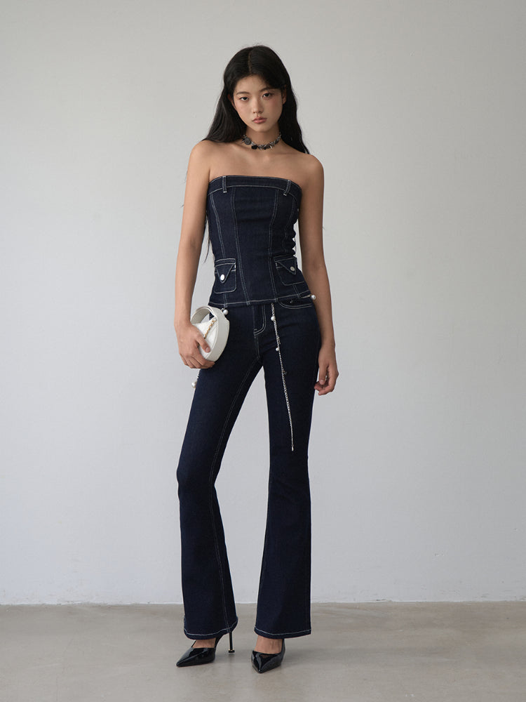 Vintage Denim Contrast Bandeau - CHINASQUAD