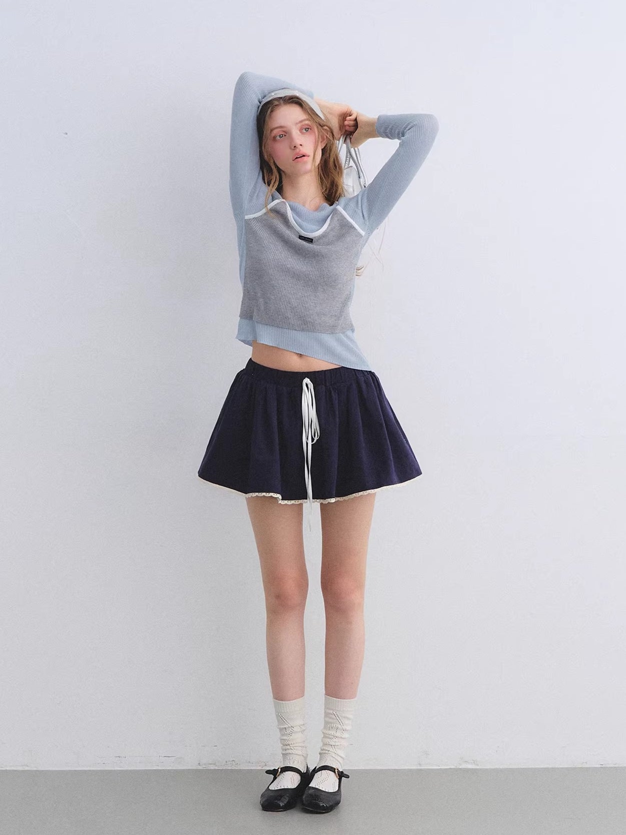 Preppy Ruffle Trim Jacquard Mini Skirt