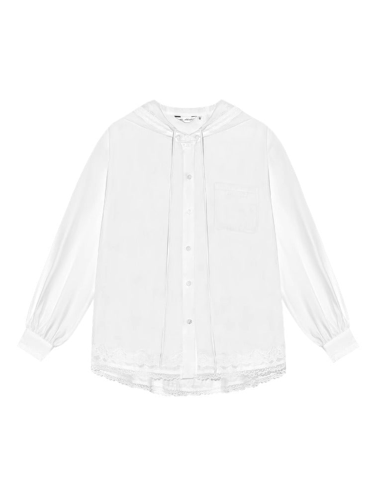 White Lace Panel Hooded Coat & Skirt Set - CHINASQUAD