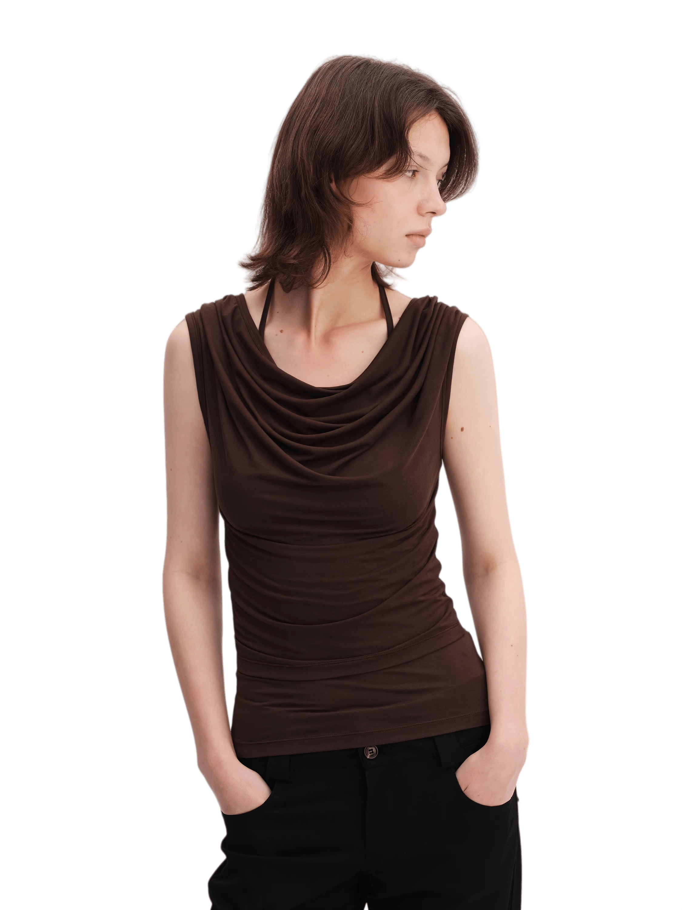 Layered Modal Off-Shoulder Draped T-Shirt