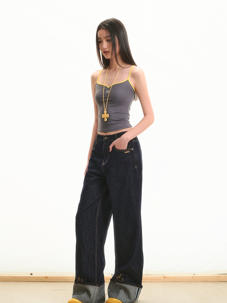 Pearl Rhinestone Color-block Strap Top - CHINASQUAD