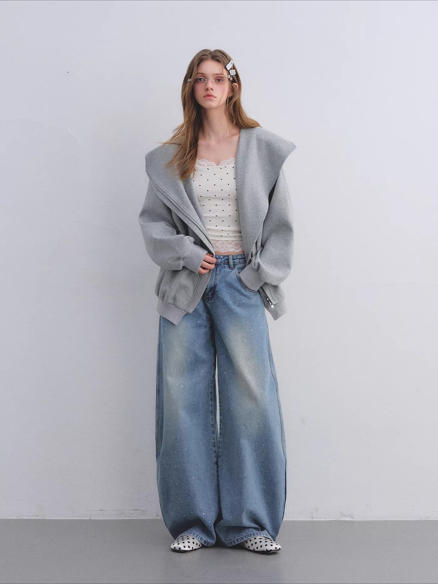 Lace Panel Polka Dot Cami Top